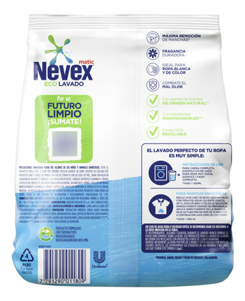 Jabón En Polvo Matic Con Agente Blanqueador Nevex 800 Grs. 1