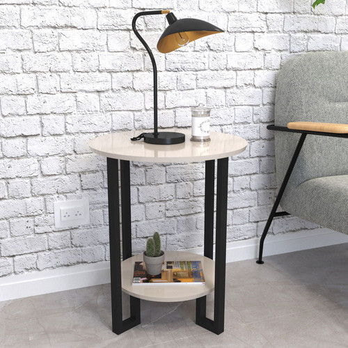 Mesa De Apoio 2 Tampos Dália Com Pés De Ferro - Off White 1