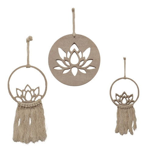 Colgante Decorativo Set Flor De Loto Con Macramé X 3 U 0