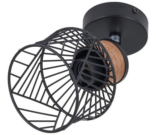 Spot Kanel 1xe27 Metal Com Madeira Preto Fosco Inspire 0