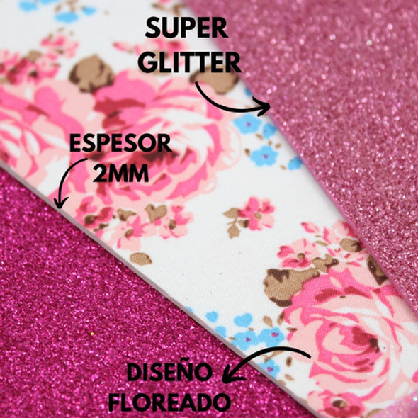 Goma Eva Autoadhesiva Gliter Floreada Texturada X80unid 1