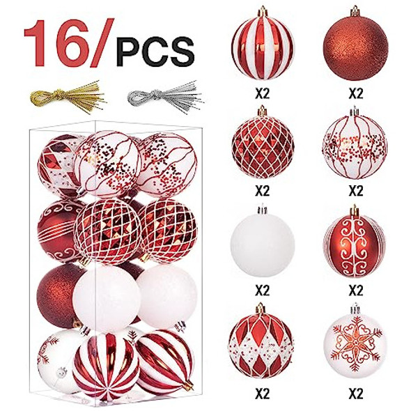 16 Adornos Para Arbol De Navidad Jekosen Rojo Y Blanco 1 16 Adornos Para Arbol De Navidad Jekosen Rojo Y Blanco 1