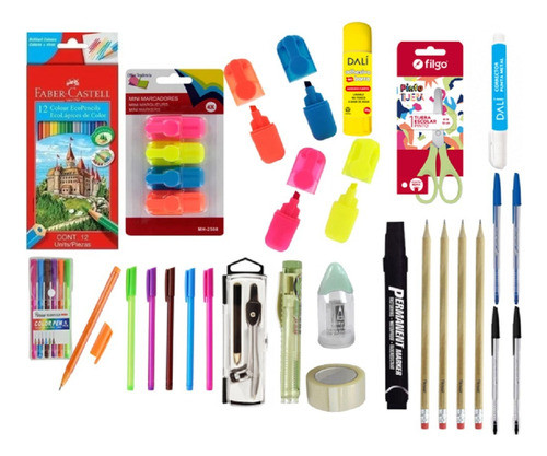 Kit Escolar Lápiz Color Fabercastell, Lapicera,resaltador Lv 1