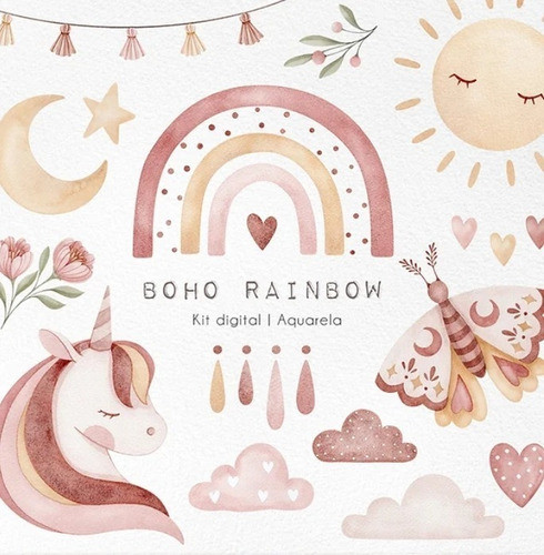 Kit Imagenes Png Cliparts Arcoiris Boho Unicornio Rosa Ni49 0