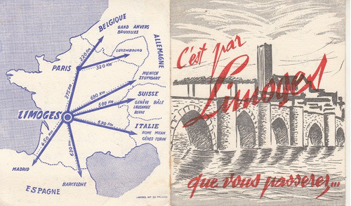 1958 Folleto Du Grand Hotel Moderne Limoges Francia Vintage 0