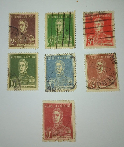 Serie De 7 Estampillas Argentinas San Martin 1918 0