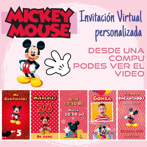 Tarjeta Invitación Virtual Animada Mickey Mouse 1
