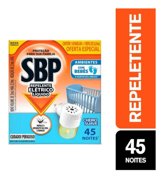 Repelente Elétrico Líquido Sbp 45 Noites Apar+1 Refil Suave 1