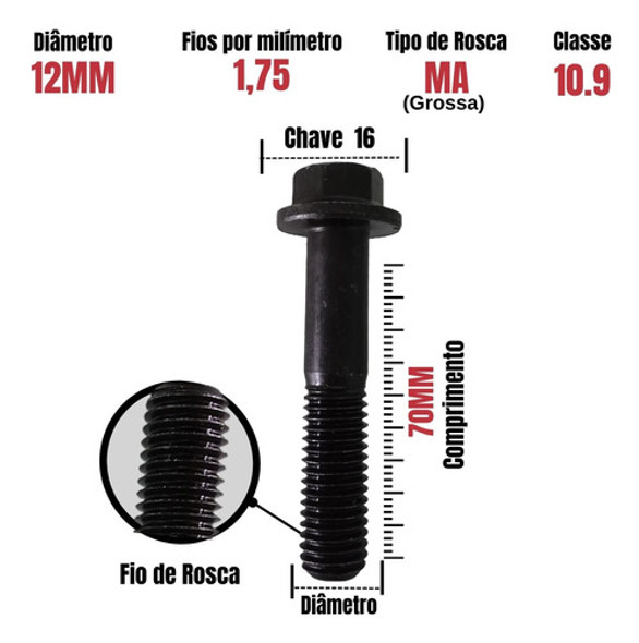 50 Un Parafuso Sextavado Flangeado M12x70 Aço 10.9 Rp Grossa 1