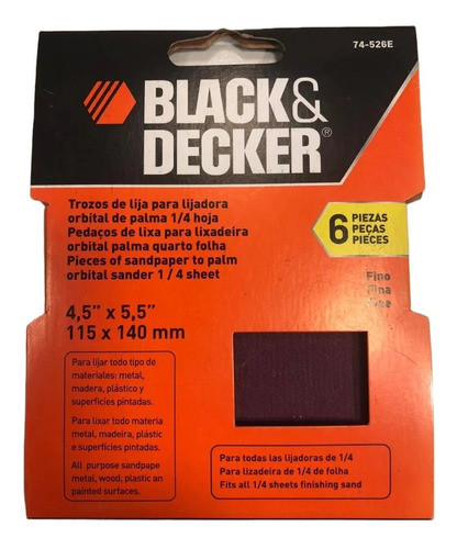 Papel De Lija Para Lijadora Orbital 74-525e X6 1/4 Blackdeck 1