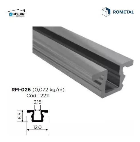 Trilho Perfil Moveis (1,50mt - Rm-026) Alumínio - Rometal 1