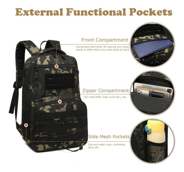 Mochila Para Senderismo Molle De 25l Camuflaje Negro Xint... 1