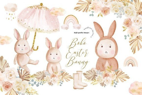 Kit Imágenes Digitales Conejos Pascua Boho 62104567 0