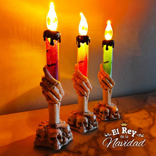 Velita Mano Esqueleto Luz Led Deco Halloween Incluye Pilas 1