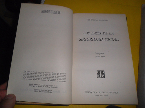 Bases De La Seguridad Social Fce 1946 Sir William Beveridge 0