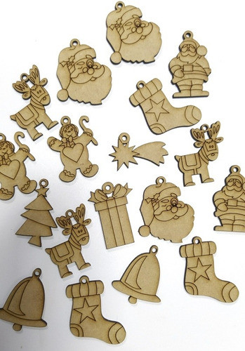 25 Formas Navideñas Colgar 5cm Fibrofacil Mdf Figura Navidad 1