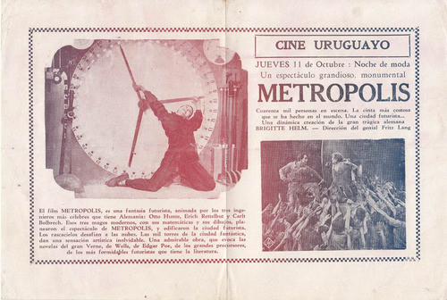 Cine Metropolis Fritz Lang Programa Unico Uruguay Muy Raro 0