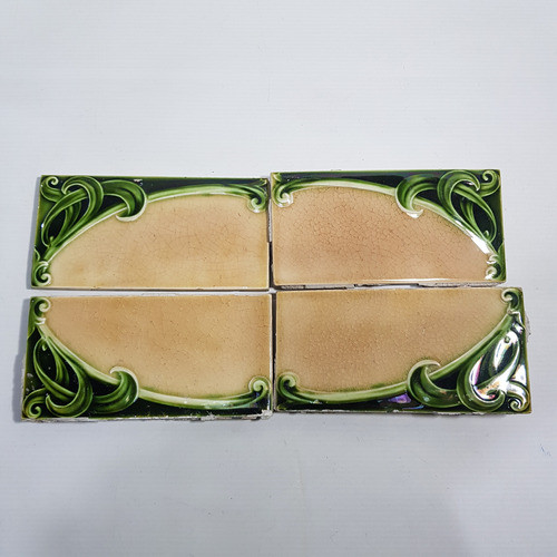 Antiguo Cuadro Mayólicas En Relieve Set X 4 Verde 7008 0