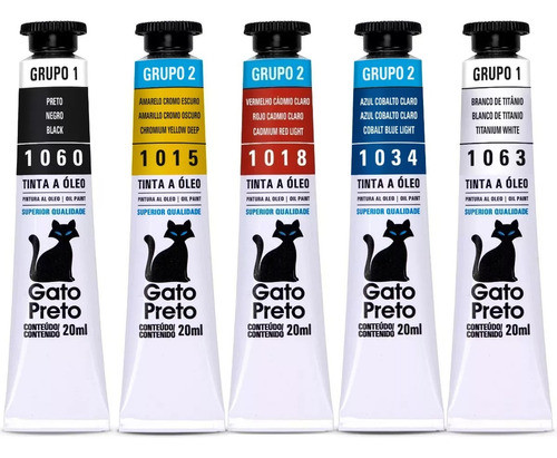 Kit 5 Tintas Óleo Gato Preto 20ml - Cores A Sua Escolha 0