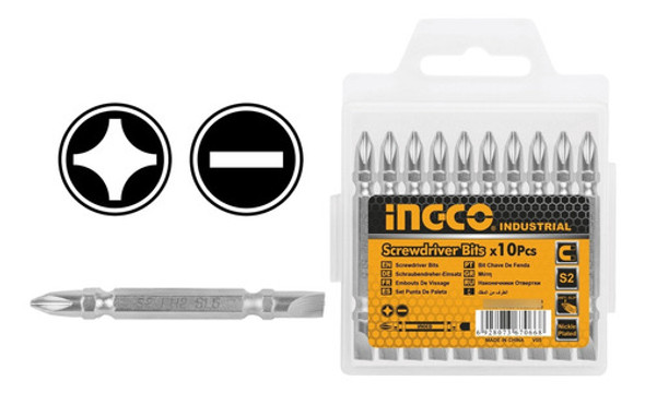 Set X10 Punta Atornillador Chata Ph2+ Sl6.0x1.0  65mm Ingco 0