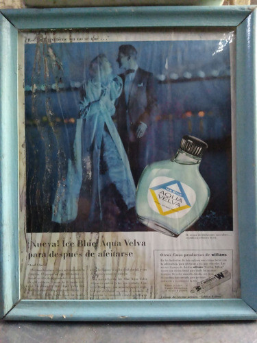Antigua Publicidad Con Marco Y Vidrio De Aqua Velva Williams 0