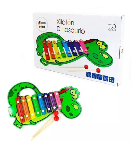 Xilofón Dino Madera Y Metal Didáctico Instrumento P/ Niños 1