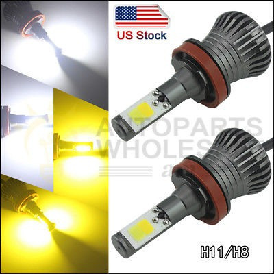2pcs Led H11 H8 H9 Cob Bulbos, Blanco, Amarillo Doble Color 1