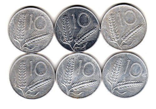 Italia Lote 6 Monedas 10 Liras Años 1951 A 1956 Muy Lindas 1