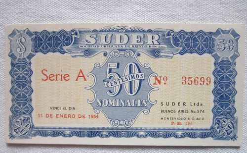 Antiguo Billete Uruguay Suder 50 Centesimos 0