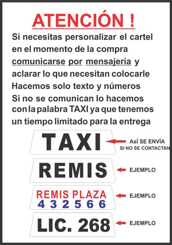 Combo De 5 Carteles De Taxi Amarillo Personalizado Imán Led 1