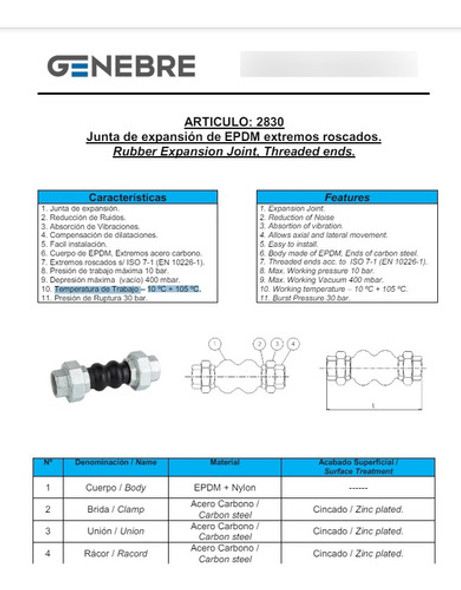 Manguito Antivibrat Dilatador Union Doble 11/4 Genebre 2830 1