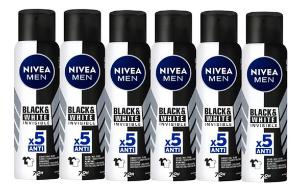 Desodorante Invisible Black & White Nivea Men 150ml - 6 Un 0
