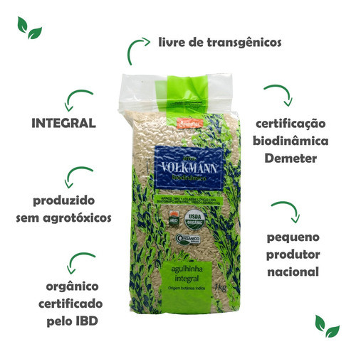 3 X Arroz Agulhinha Integral Orgânico Biodinâmico - Volkmann 1