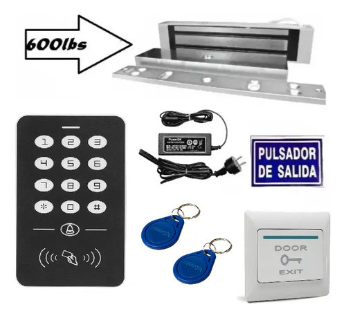 Kit Cerradura Electromagnetica 600lbs Con Control De Acceso Y Pulsador 0