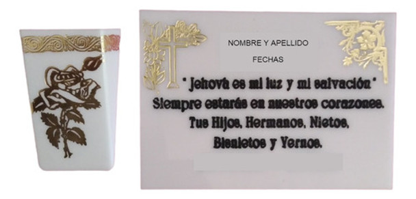 Placa De Acrílico N° 4 Y Florero De Acrílico Para Cementerio 0