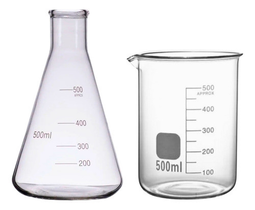 Conjunto C/ Erlenmeyer De 500ml + Béquer De 500ml Medição 0