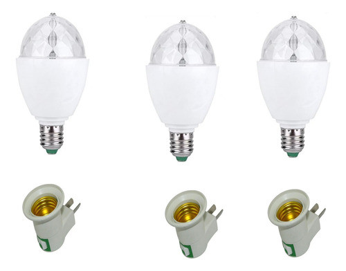 3 Foco Led Mini Party Light Rgb Efecto Disco 3 Adaptador 0