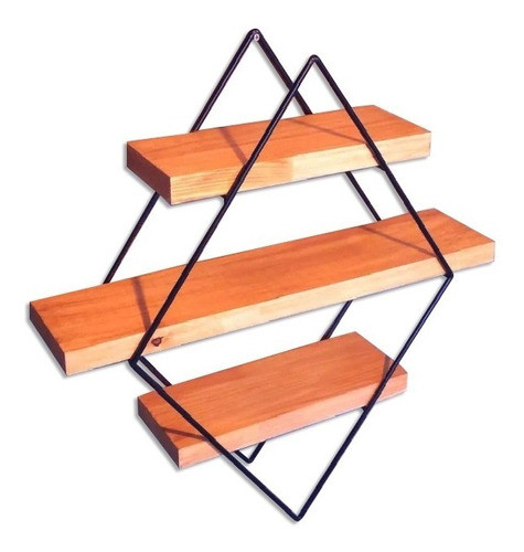 Repisa Rombo, Triangular Estante En Hierro Y Madera Maciza 0