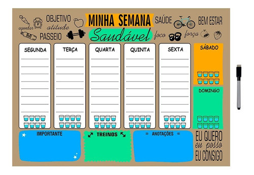 Mural Planejador De Metal Semanal 40x60cm + Caneta - Pg13 0