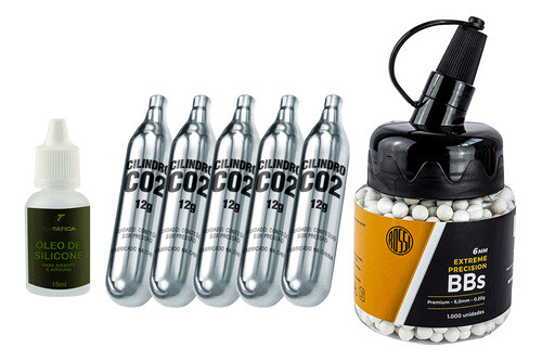 Kit Airsoft Munição Básico Pistolas Co2 Bbs + Co2 + Silicone 0