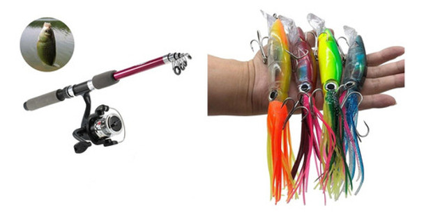 Combo Pesca Reel + Caña  2.10 Mts +  3 Señuelos Regalo 0
