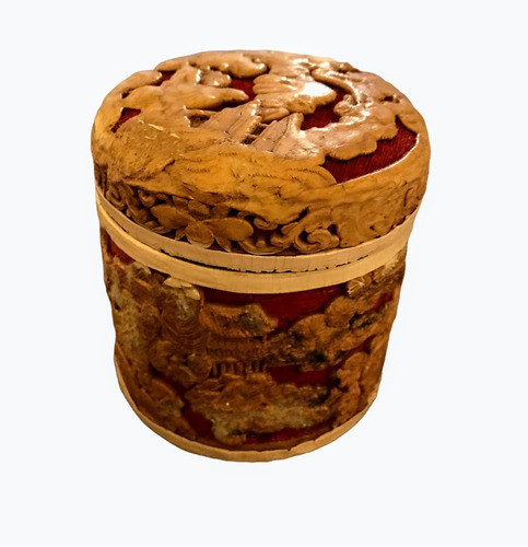 Antigua Caja China Siglo Xix Dinastía Qing En Laca Cinabrio 0