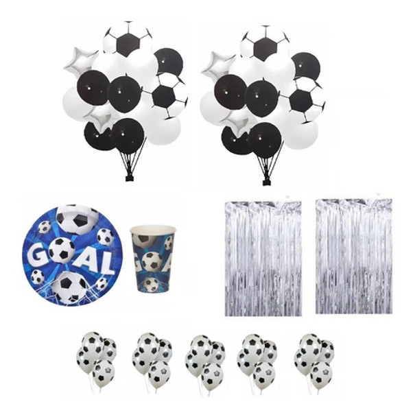 Combo Globos Cortina Vasos Y Platos Descartables  Pelota 0