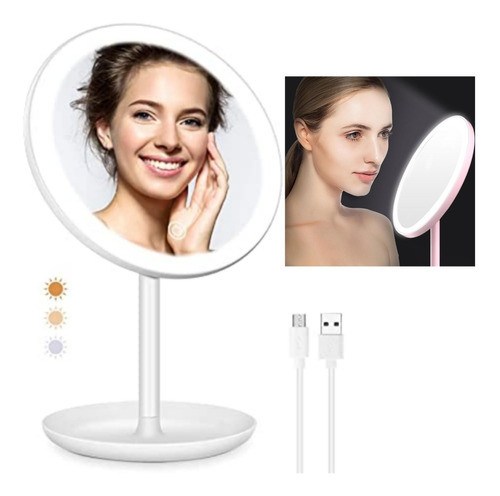 Espejo Con Luz Led Para Maquillaje 3 Modos Recargable Usb 0
