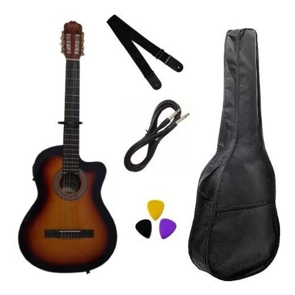 Violão Clássico Elétrico Cutaway Evva Sunburst + Acessórios 0