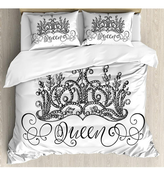 Ambesonne Queen Juego De Funda Nórdica, Letras De Corona Dib 0