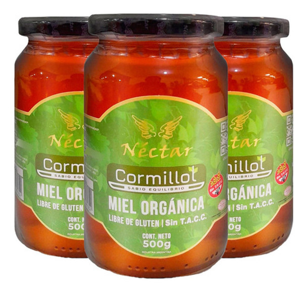 Miel Organica Abeja Pura Nectar Sin Tacc Cormillot 500g X3 0