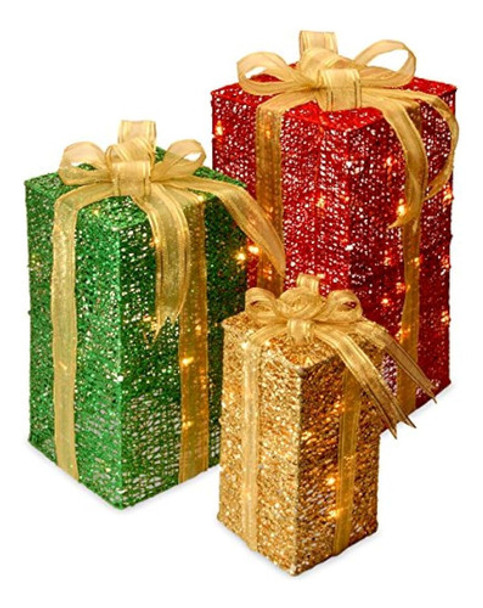 Juego De 3 Piezas De Decoración Navideña Artificial Iluminad 0