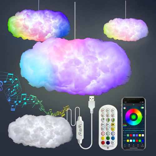 ~? 3d Big Cloud Lightning Light Kit Music Sync Warm White Mu 0