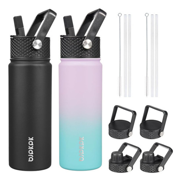 Paquete De 2 Botellas De Agua Aisladas Con Tapas De Pajita B 0